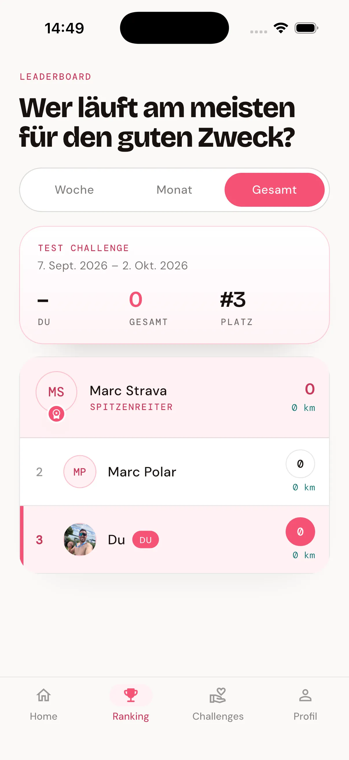 Leaderboard in the Herz-Kilometer app