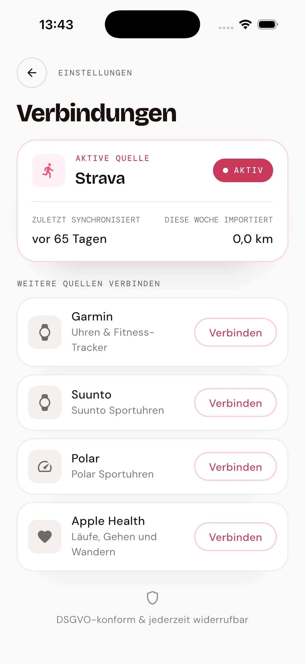 Connected trackers in the Herz-Kilometer app